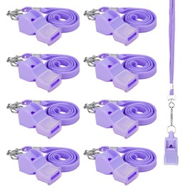 Biiange Purple Whistle, Plastic Whistle with Lanyard, for Outdoor Activities, Coach Trainning Party Whistles for Sports and Parties Gift (8Pcs)