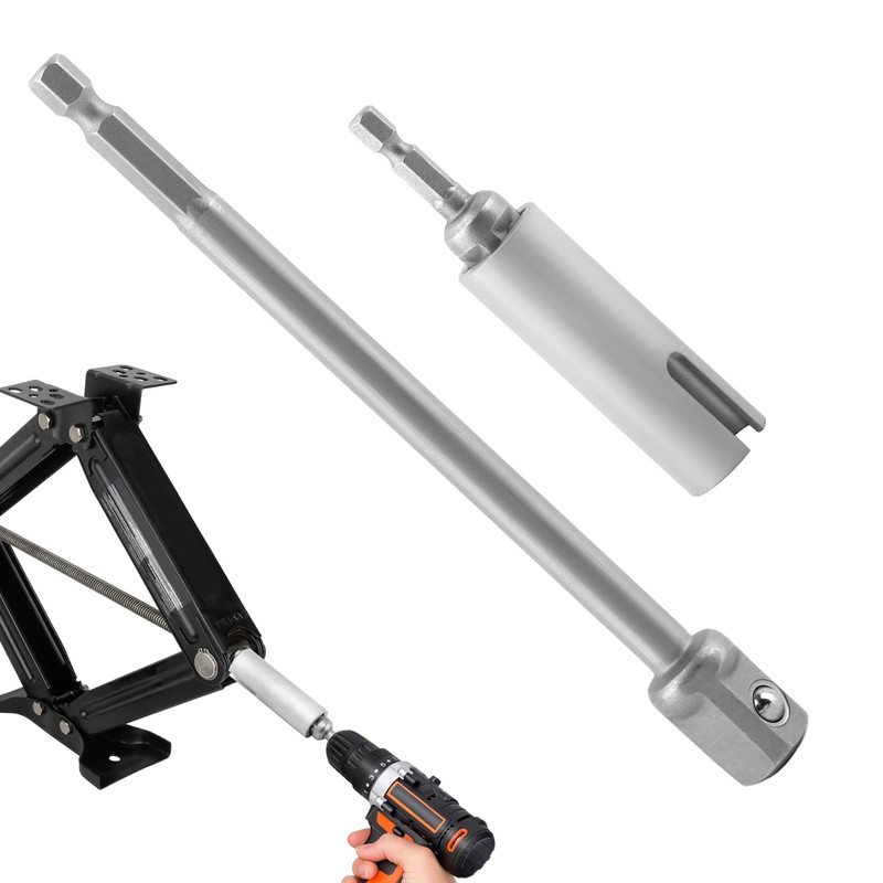 Stainless Steel Scissor Jack Drill Adapter & 2 Adapter Bits,