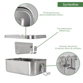 Isonio Stainless Steel Lunch Box with Laser Engraving, incl. Partition and Sealing Ring, Lunch Box, Bento Box with Name Engraving, L, Stainless Steel Double Decker