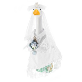 Sunnymove 1 Sets Bride Goose Outfits for 23'' Cement Lawn Geese Porch Goose Wedding Outfit White Bride Dresses Costume with Artificial Rose Bouquet for Wedding Garden Party Outdoor Statue Decor
