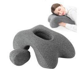 Fcare Desk Pillow for Napping, Travel Neck Pillow Memory Foam Wedge for Sleeping, Slow Rebound Back Pillow (Slightly Hard) for Slender Ladies & Teenagers, Comfortable Washable Velvet Cover