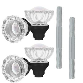SUMBIN Glass Door Knobs Replacement Set, Crystal Door Knobs for Replacing Broken Old Antique Lock Sets in Interior Door, Matte Black Finish 2 Pack