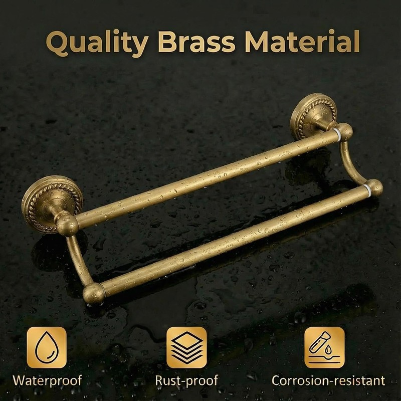 Adjustable Double Towel Bar, Antique Brass Wall Mount Towel Rack