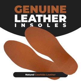 Thick Genuine Cowhide Leather Insoles, Deodorizing, Flat Shoe Sole Inserts for Sneakers & Leather Shoes, Unisex, Free-Cut (9.8–12.2 Inches) (Camel)
