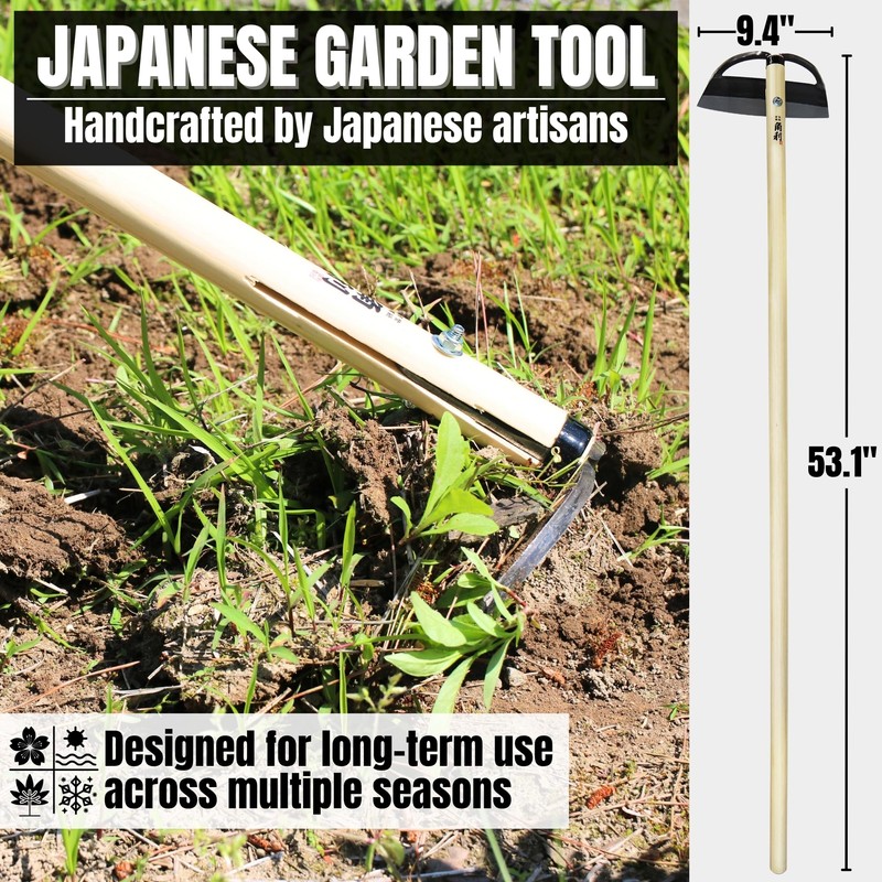 KAKURI Japanese Garden Hoe Long Handle 53" for Weeding -