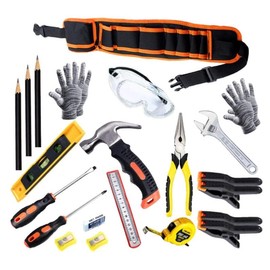 Real Kids Tool Set,22 PCS Kids Junior Tool Set with Woodworking,Construction Tool Set for Kids Pretend Play,DIY Real Tools for Boys & Girls Beginner Learning,Great Gift Tool Belt