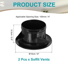 PATIKIL 4 Inch Round Air Vent Cover, 2 Pack Soffit Vents ABS Adjustable Ceiling Vent Covers Air Vent Louver for Bathroom Kitchen Living Room Ventilation System, Black