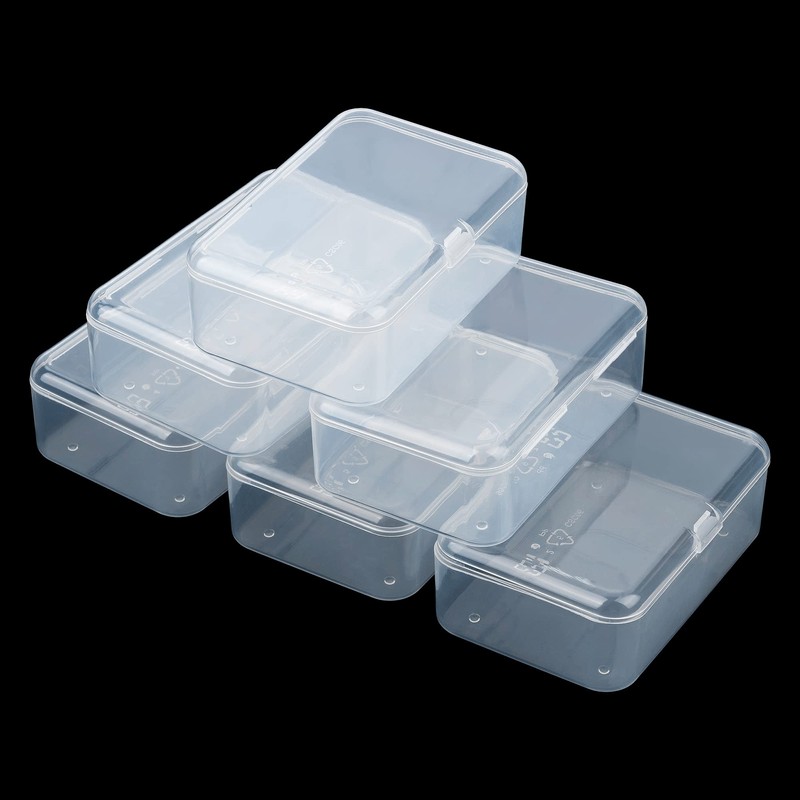 ISKYBOB 6 Packs Small Plastic Storage Containers, Clear Rectangle Bead