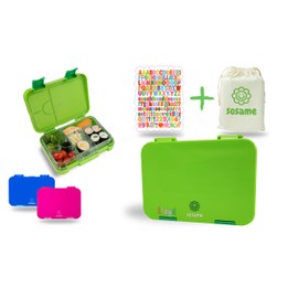 sosame Lunch Box with Compartments, Lunch Box & Bento Box for Children and Adults, with Canvas Cotton Cord Pull Bag and Letter Stickers, Lunch Box for Nursery, School and Excursions (Green)