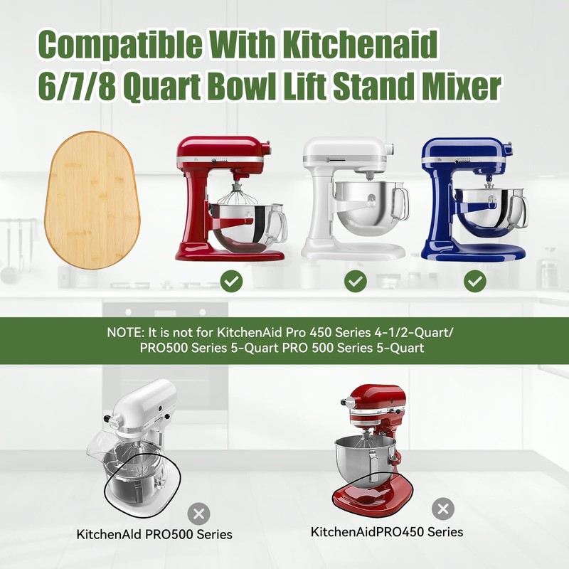 Bamboo Mixer Slider Compatible With Kitchenaid Stand Mixer,Easy-To-Move, Countertop-Protecting Mixer