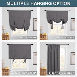 PONY DANCE Tie Up Curtain - Small Kitchen Curtains and Valances Set Blackout Adjustable Silver Rod Pocket Roman Shades for Window Home Decor, 1 Panel, W 48 x L 48 in, Grey