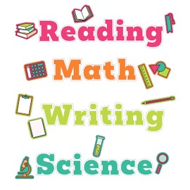 Carson Dellosa 37PC Core Subjects Bulletin Board Decorations, Reading Comprehension, Math, Writing, and Science Classroom Decor and School Supplies Cutouts