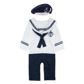 MOMBEBE COSLAND Baby Boys Sailor Outfit with Hat, White, 18-24 Months
