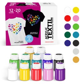 7 Artists Textile Paint, Machine Washable – 12 Fabric Paints, Washable x 20 ml – Fabric Paint for Clothes, Shoes, Jeans, Bags, T-Shirt Painting