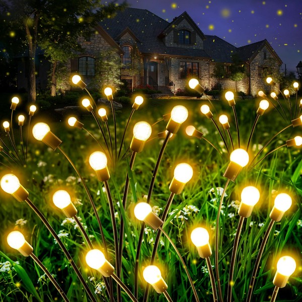 4-Pack Solar Garden Lights, Upgraded 32 LED Firefly Solar Lights for Outside, Sway by Wind, Waterproof Solar Powered Outdoor Lights for Yard Garden Decor Pathway Patio Xmas Decorations (Warm White)