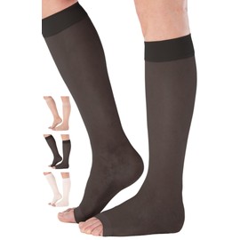 ABSOLUTE SUPPORT Plus Size Sheer Compression Socks for Women 15-20mmHg - Extra Large Womens Compression Stockings with Open Toe for Swelling, Fatigue during Travel, Made in USA, Black, 7X-Large