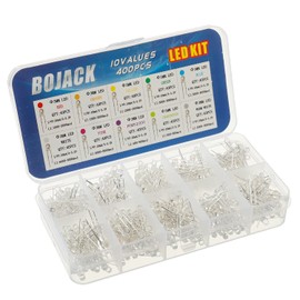 BOJACK 10 Colors 400 pcs 3mm LED Diode Lights Assored Kit Pack (Red/Ora/YEL/Gre/Blu Transparent DC 2V - 3.2V 20mA) Bright Lighting Bulb Lamps Electronics Components 3 mm Light Emitting Diodes Parts