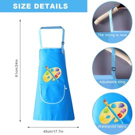 PLABBDPL Malschürze Kinder Verstellbar, 1 Stück Kinder Schürzen Set mit Taschen, Kochschürze Kinder Jungen Mädchen, Verstellbare Kleinkind Kochschürze für Basteln Malen Backen Kochen, Blau, 5-11 Jahre