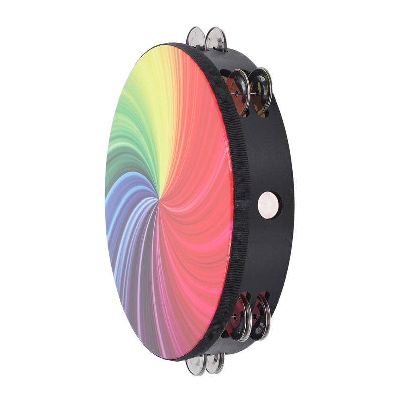 Handheld Tambourine 10 Inch Double Layer Bell Piece Solid Wood