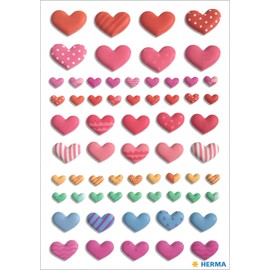 HERMA 15409 Stickers Hearts Colourful Small Mini 64 Pieces 3D Heart Stickers in Red Pink Heart Shape Labels for Valentine's Day Love Wedding Birthday Scrapbooking Decoration Gift Letters DIY