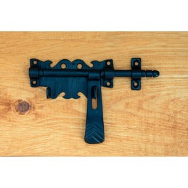 6.75” Hand Forged Heavy-Duty Hook Barrel Bolt Latch Lock for Doors, Gates & Furniture – Black Finish – Borderland Rustic Hardware