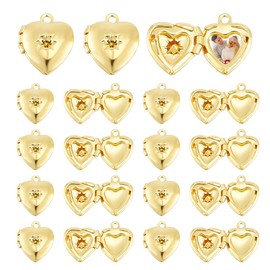 UNICRAFTALE about 20Pcs Heart Photo Frame Charms Golden Picture Locket Charm Brass Locket Pendants Photo Memory Necklace Chain Bouquet Picture Charm for Women Men Wedding Jewelry Making