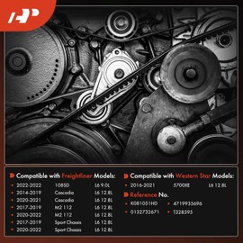 A-Premium Heavy-Duty Serpentine Drive Belt Compatible with Freightliner & Western Star Cars - 108SD 2022, Cascadia 2014-2021, M2 112 2017-2022, Sport Chassis 2017-2022, 5700XE 2016-2021 - 9.0L 12.8L