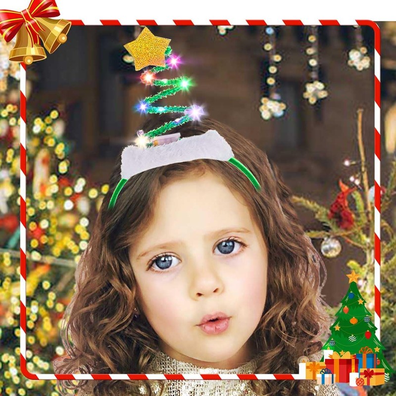 Firuilo Light Up Christmas Headbands Springy Christmas Tree Hairbands With