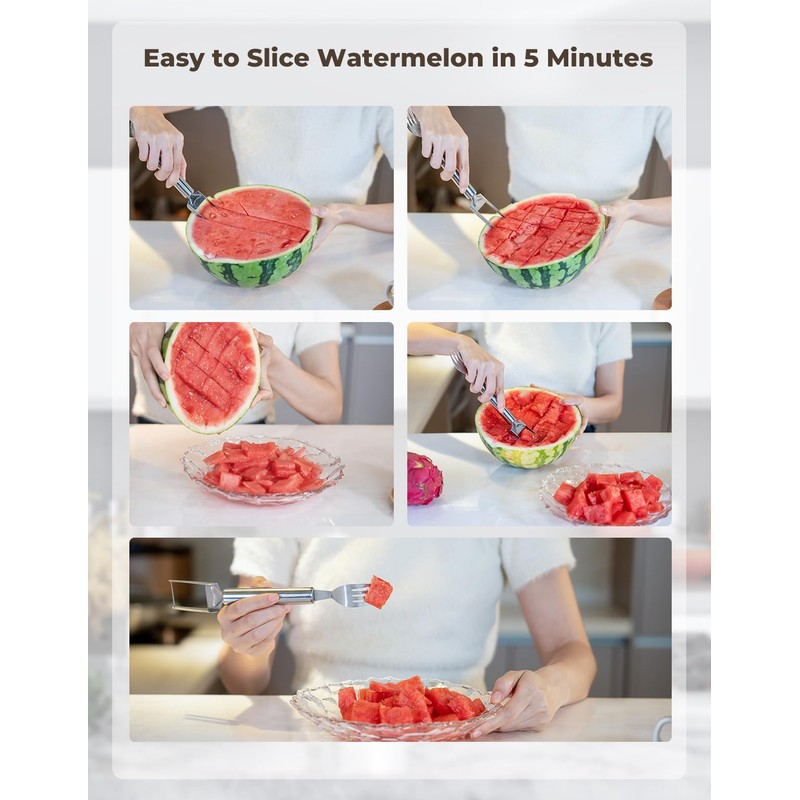 CripsTaste Watermelon Fork Cutter Slicer Tool, 2-in-1 Stainless Steel Fruit