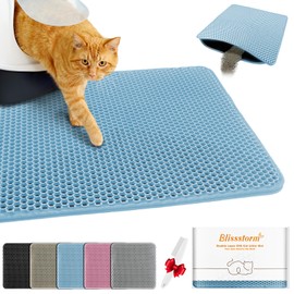 blissstorm Waterproof Cat Litter Mat, Double Layer EVA, Odor-Free Large Grid, Urine Proof, Easy Cleanup 22 x 30, Blue