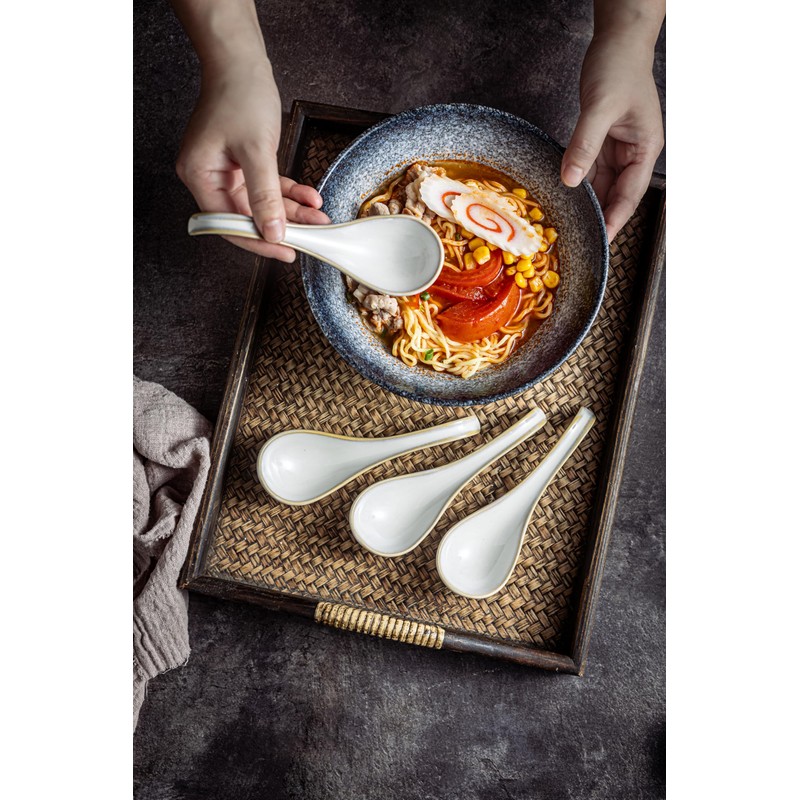 LYEOBOH Asian Soup Spoons, 6.5 inch Ceramic Soup Spoon Set