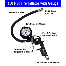 YOTOO Heavy Duty Air Compressor Accessory Kit 18-Piece, 1/4" NPT Air Tool Kit with 100 PSI Tire Inflator Gauge, Heavy Duty Air Blow Gun and Air Hose Fittings