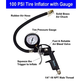 YOTOO Heavy Duty Air Compressor Accessory Kit 18-Piece, 1/4" NPT Air Tool Kit with 100 PSI Tire Inflator Gauge, Heavy Duty Air Blow Gun and Air Hose Fittings
