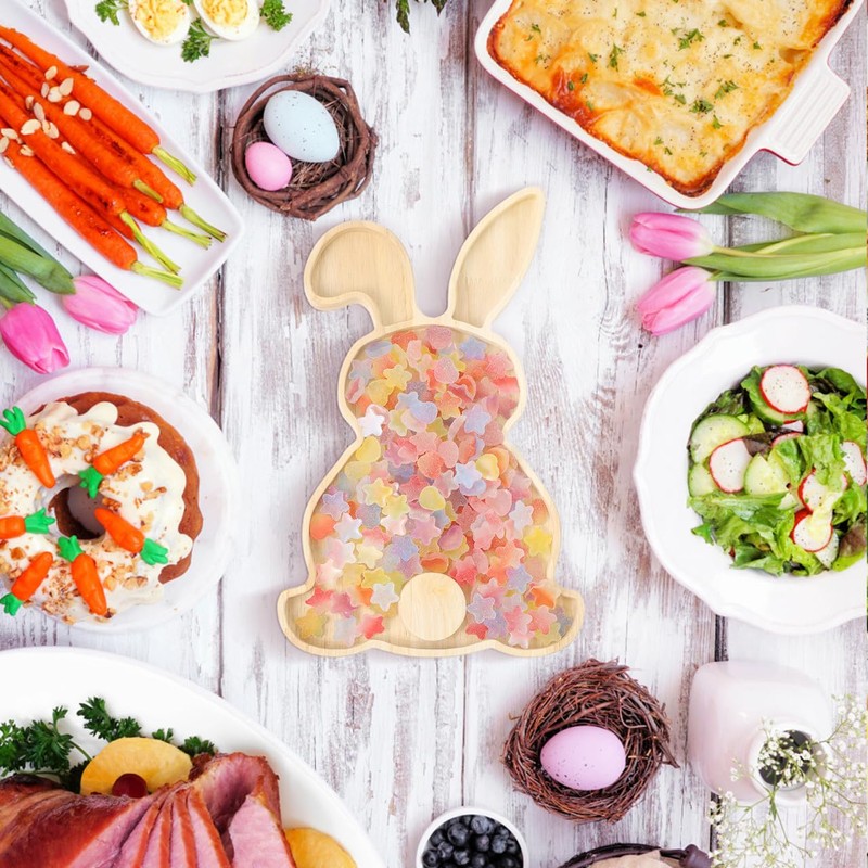 DEARMAMY Rabbit Shaped Charcuterie Board Wood Bunny Cutting Tray Cheese