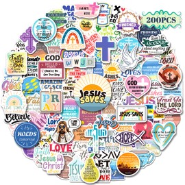 WAKEMOODEI 200PCS Inspirational Christian Stickers, Jesus Bible Verse Stickers for Water Bottle Laptop Journaling, Waterproof Religious Faith Sunday School Gifts for Kids Adults