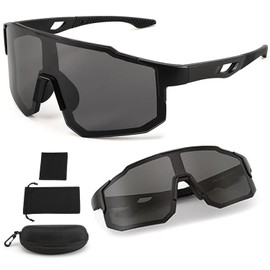 Gafas de sol deportivas para hombre y mujer, gafas deportivas con espejo para ciclismo, protección UV400, para bicicleta de carretera, senderismo y correr (Negro)