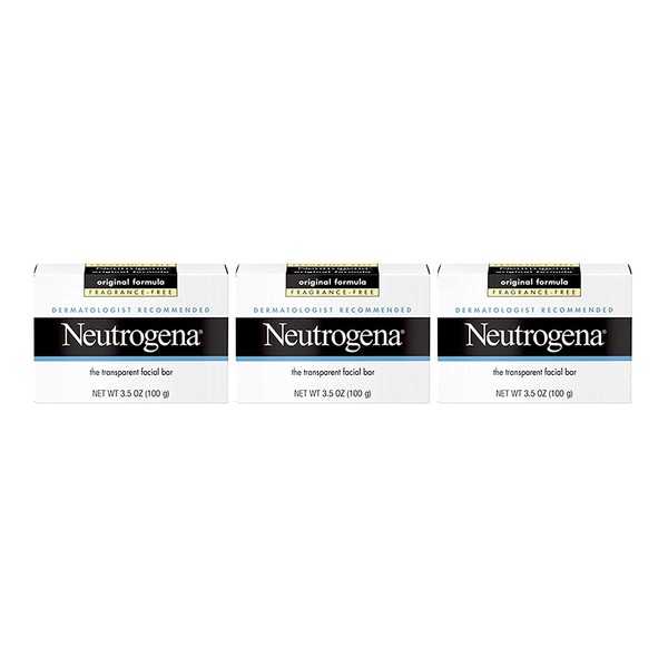 Neutrogena Original Fragrance-Free Facial Cleansing Bar with Glycerin, Pure & Transparent Gentle Face Wash Bar Soap, Free of Harsh Detergents, Dyes & Hardeners, 3.5 oz (Pack of 3)