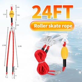 Heavy Duty Floating Tow Rope with Float Ball - Premium Watersports Towable Tubes for Boating, Water Skis, and Wakeboards (Red, 24FT- with Foat Ball)