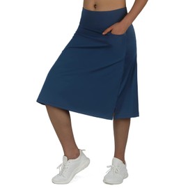 beroy - Falda de falda de longitud media para mujer, con 3 bolsillos, falda modesta de 24 pulgadas, hasta la rodilla, marino, Large