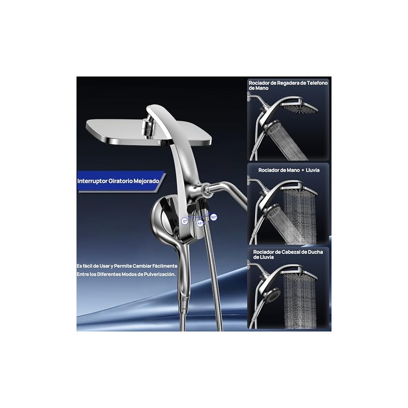 2 En 1 Regaderas para Baño Alta Presion 12” Cabezal