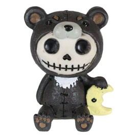Ebros Furry Bones Kuma The Black Teddy Bear with Crescent Moon Costume Skeleton Monster Collectible Figurine 3" H Japanese Folklore Teddy Bears Furrybones Sculpture