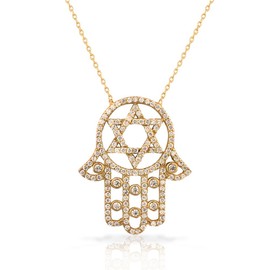 My Daily Styles 925 Sterling Silver Yellow Gold-Tone White CZ Hamsa Star of David Necklace