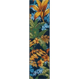 Unique Loom Outdoor Botanical Collection Area Rug - Calypso (2' x 8' Runner, Multi/ Light Blue)