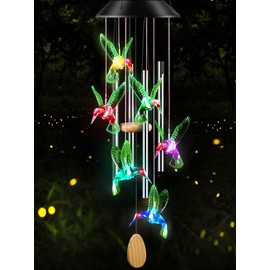 DesGully Wind Chimes,Hummingbird Solar Wind Chimes for Outside,Aluminum Tubes Memorial Wind Bell for Garden/Patio Decor Thanksgiving Gifts for Mom, Wife, Grandma Neighbors(25 Inch Deep Tone)