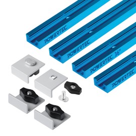 POWERTEC 72160 36 Inch Double-Cut Profile Universal T-Track with Bi-Directional Short Stop Kit, 4pcs 36" T Tracks and 4pcs Stop Blocks for Woodworking Jigs and Fixtures, Sanding, and Routing