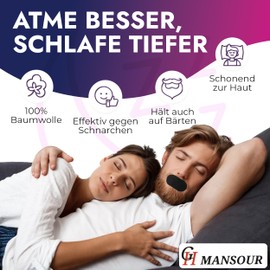 GH Mansour – 30 Mundpflaster aus Baumwolle gegen Schnarchen – Hypoallergen, Sicherer Halt, Atmungsaktiv – Unterstützung für Nasenatmung und besseren Schlaf