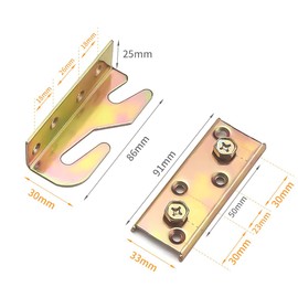 Bed Hinge Rail Brackets,Suspension Connecting Fittings Joiner Hooks Fastener for Bed Frame Metal Yellow Chromed (4, L-Shaped)