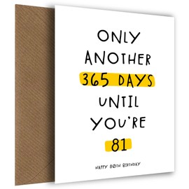 Hey Chimp Happy 80th Birthday Card for Men and Women - Only Another 365 Days Until You're 81" Celebrate Turning 80 Years Old and being Age 80