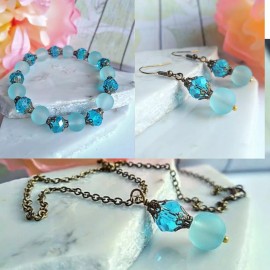 Bad Apple Designs Light Blue Sea Glass, Brass Necklace, Simple Pendant