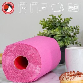 Paper Towel Jumbo Roll 2 Ply 120 Highly Absorbent Sheets Set of 3, 6 or 8 (3 Rolls, Pink)